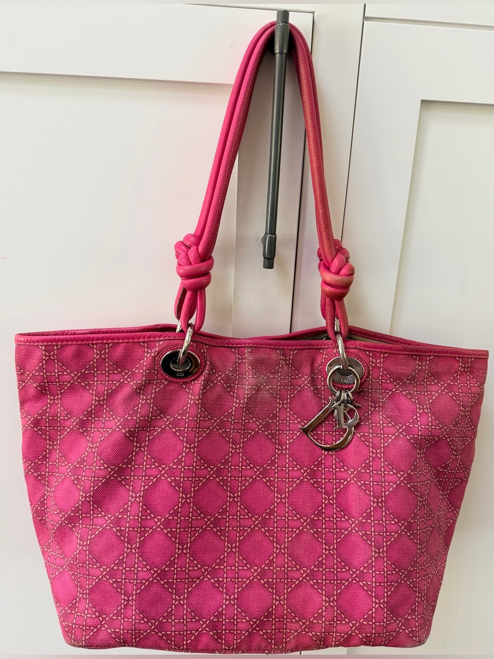 CHRISTIAN DIOR Vintage Pink Cannage Cherie Shopper Tote